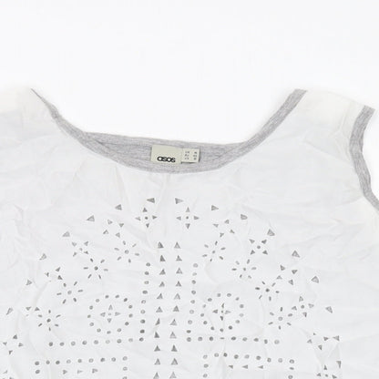 Close-up detail of ASOS women’s grey polyester basic tank, size UK 14, round neck