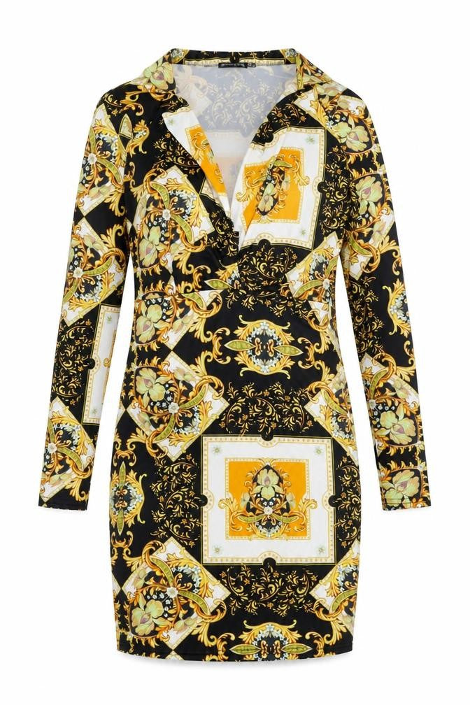 PRETTYLITTLETHING Womens Black Geometric Polyester Bodycon Size 10 V-Neck Pullover