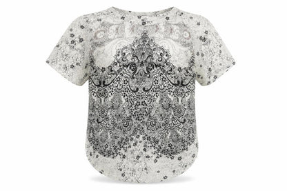 Front view of Autograph women’s beige geometric polyester basic blouse, size UK 10, round neck