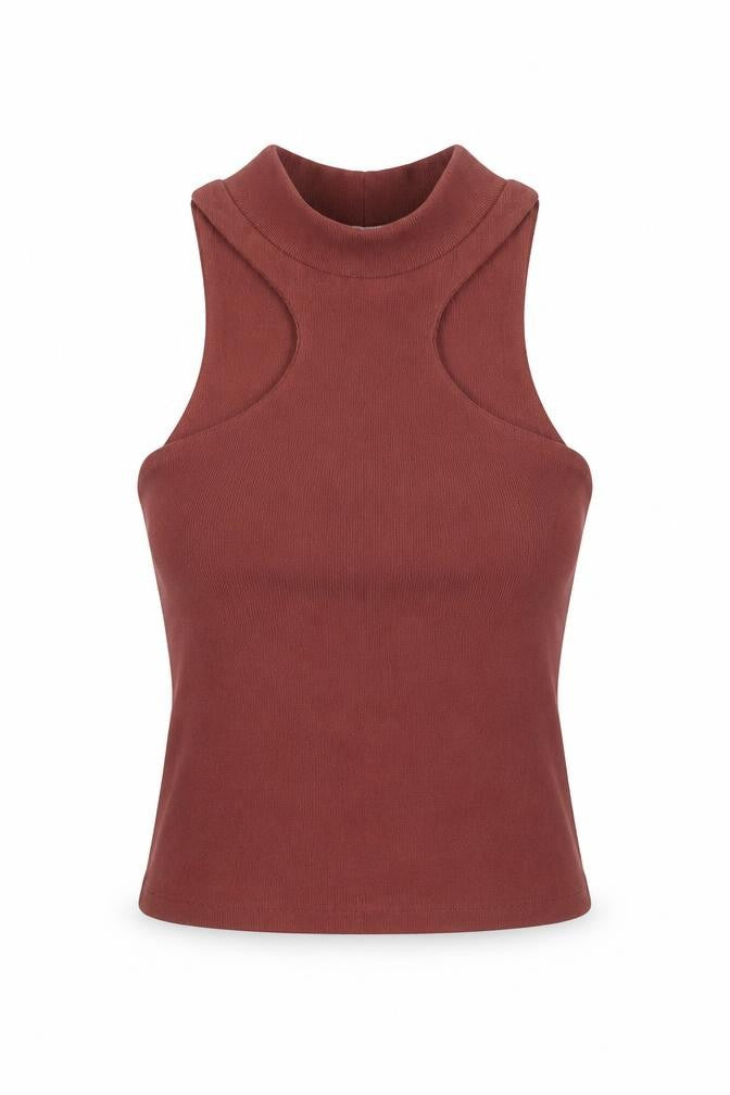 Zra Womens Brown Polyester Cropped Tank Size S Mock Neck