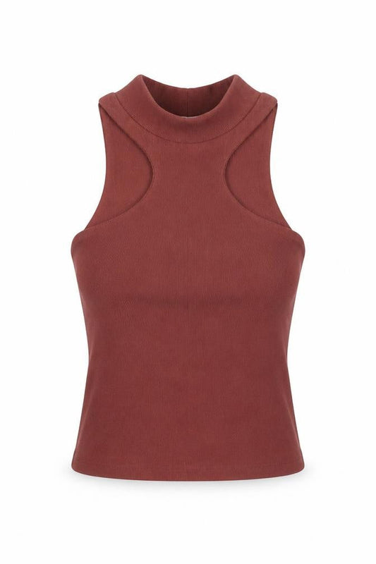 Zra Womens Brown Polyester Cropped Tank Size S Mock Neck