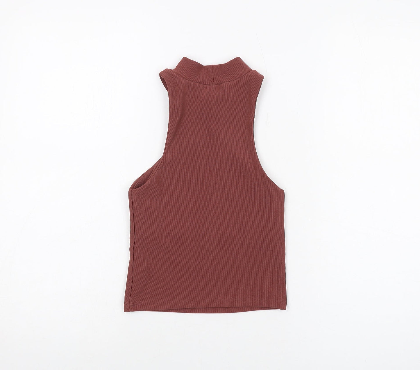 Zra Womens Brown Polyester Cropped Tank Size S Mock Neck