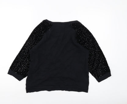 Back view of French Connection women’s black cotton pullover sweatshirt, size S, pullover