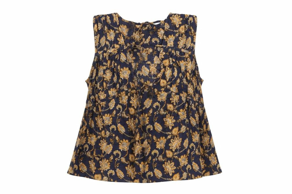 Mango Womens Blue Geometric Cotton Basic Tank Size S V-Neck