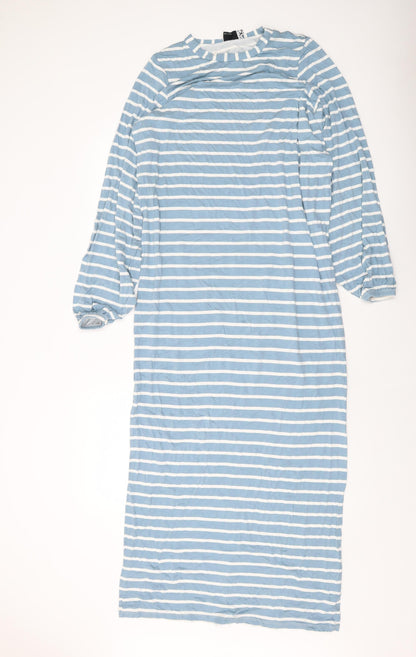 Additional front view of ASOS women’s blue striped viscose maxi, size UK 12, round neck pullover