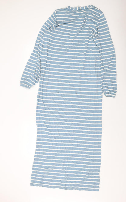 Back view of ASOS women’s blue striped viscose maxi, size UK 12, round neck pullover