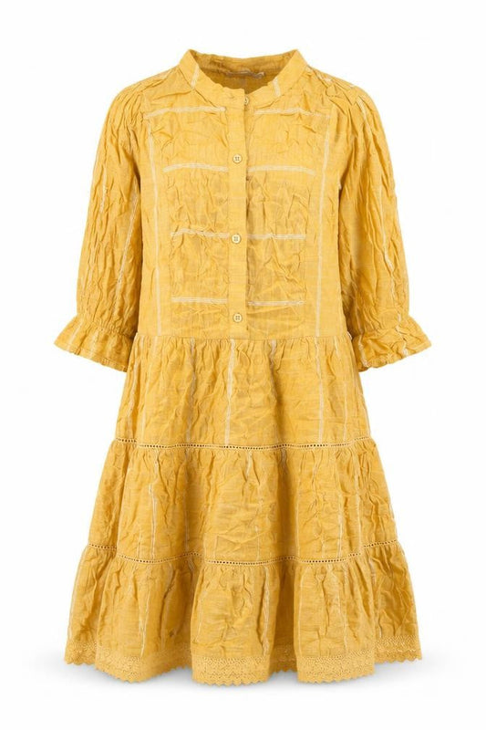 Mango Womens Yellow Plaid Viscose A-Line Size L Round Neck Button