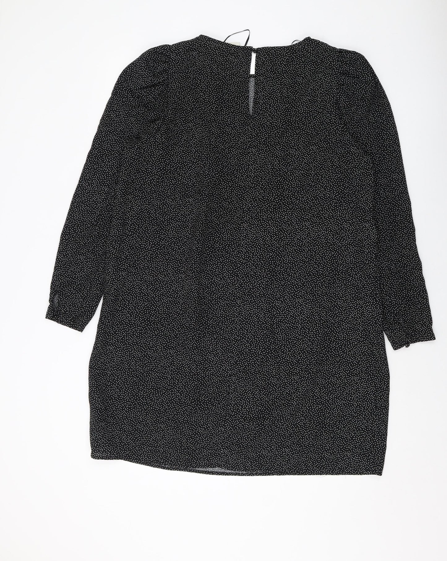 H&M Womens Black Polka Dot Polyester A-Line Size L Round Neck Button