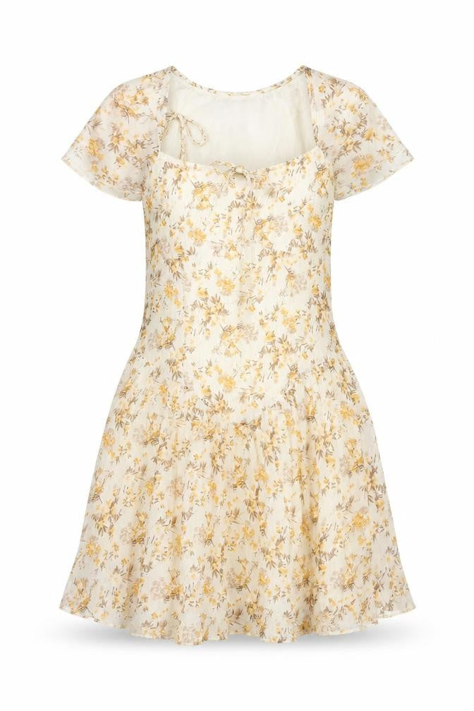Cider Womens Beige Floral Polyester A-Line Size S Square Neck Pullover
