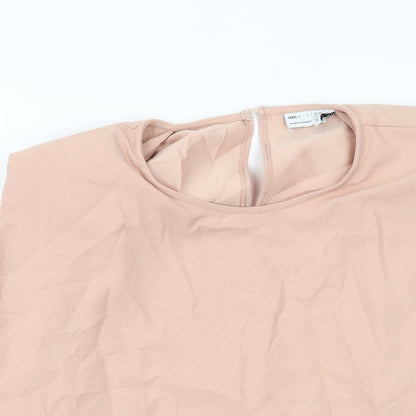 Close-up detail of ASOS women’s pink polyester basic tank, size UK 18, round neck