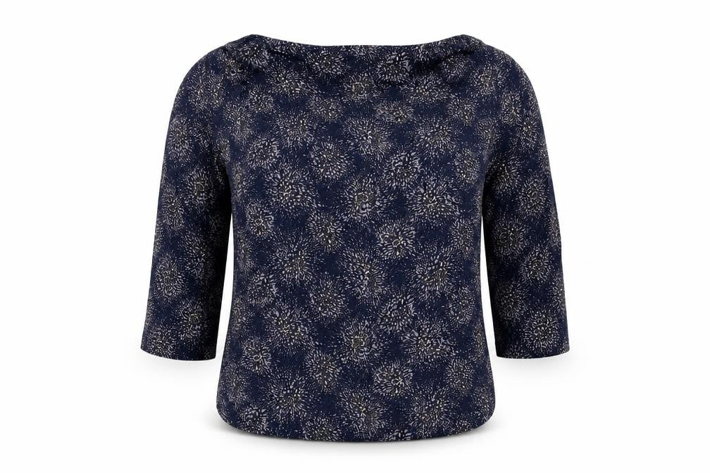 French Connection Womens Blue Geometric Viscose Basic Blouse Size S Cowl Neck