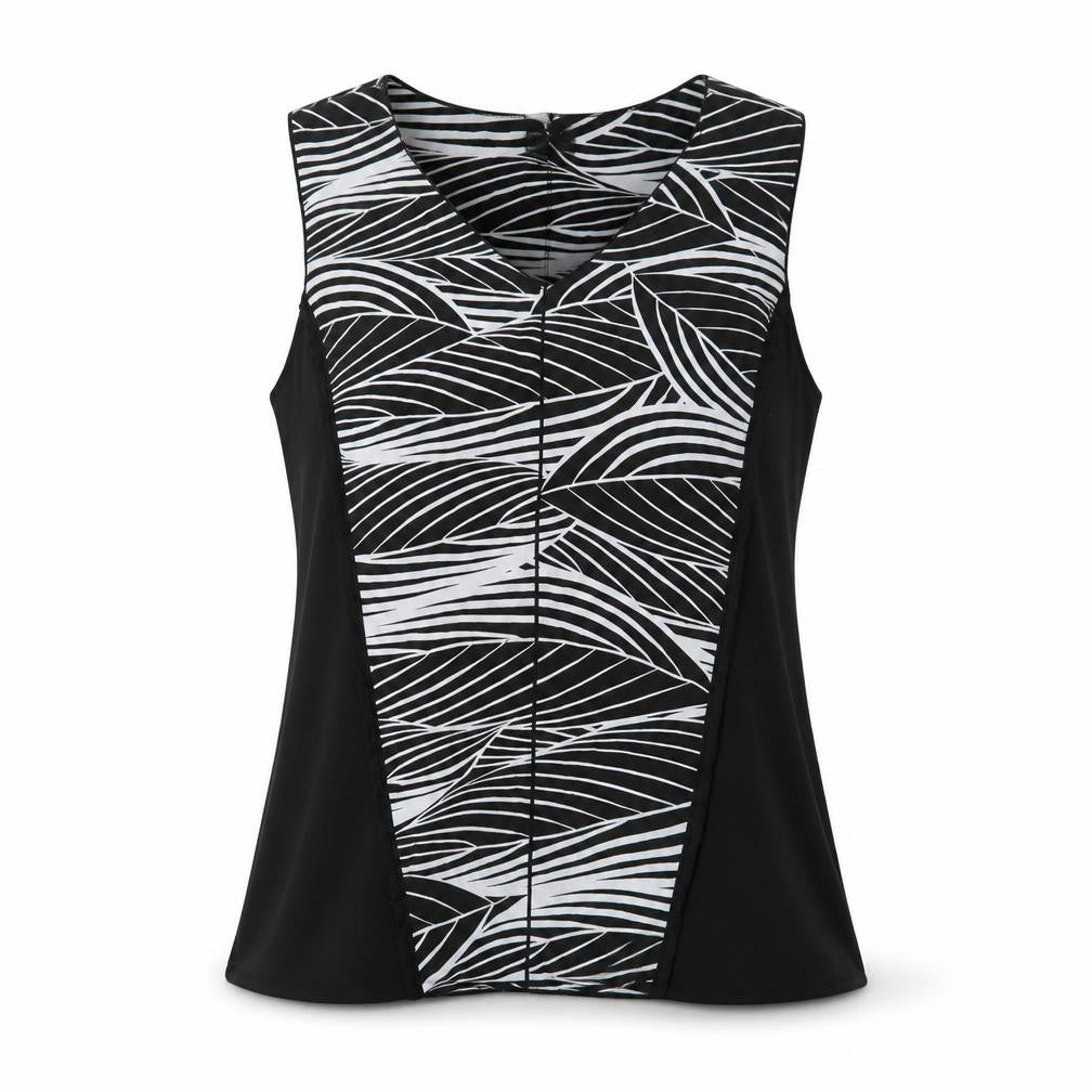 Worthington Womens Black Animal Print Polyester Basic Tank Size L V-Neck
