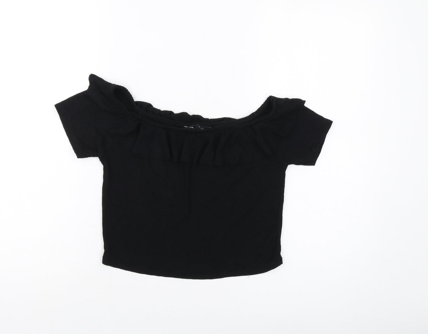 Zara Womens Black Polyester Cropped Blouse Size L Round Neck