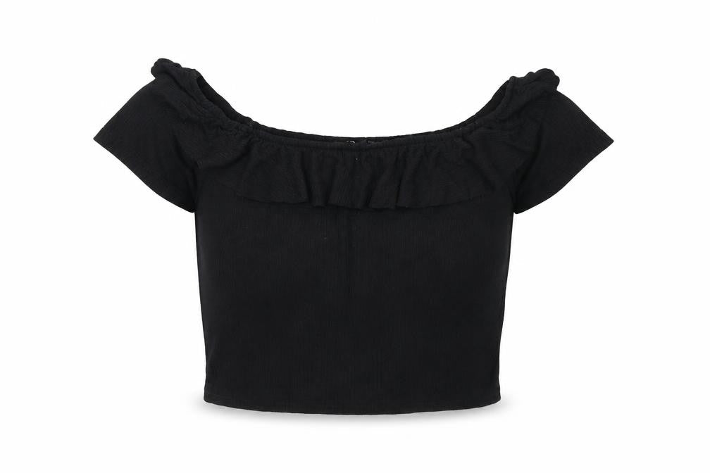 Zara Womens Black Polyester Cropped Blouse Size L Round Neck