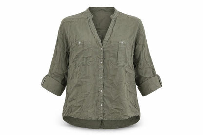 Zara Womens Green Polyester Basic Button-Up Size XS V-Neck