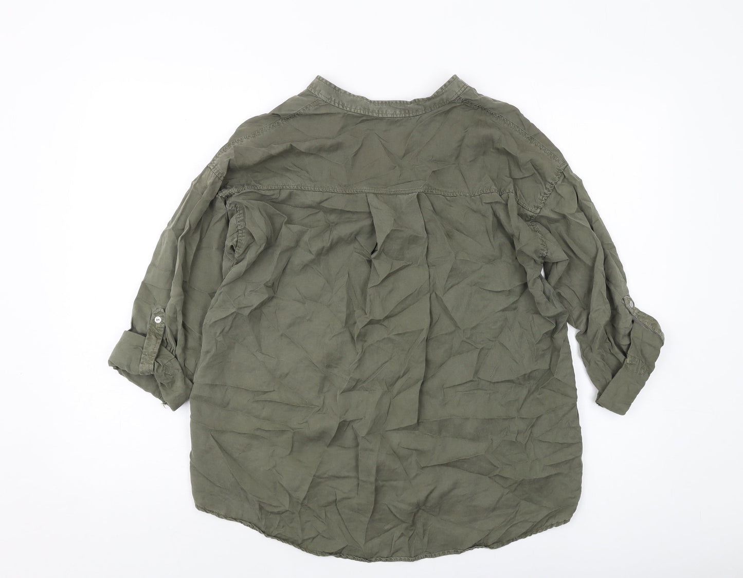 Zara Womens Green Polyester Basic Button-Up Size XS V-Neck