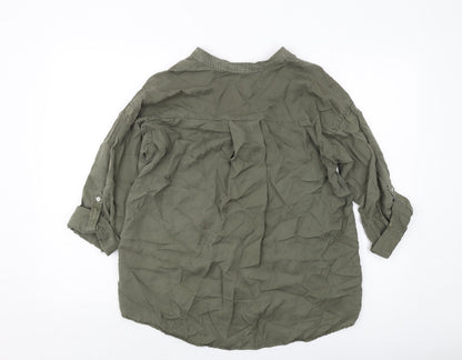 Zara Womens Green Polyester Basic Button-Up Size XS V-Neck