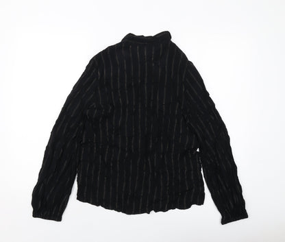 Marks & Spencer Womens Black Striped Viscose Basic Blouse Size 8 V-Neck