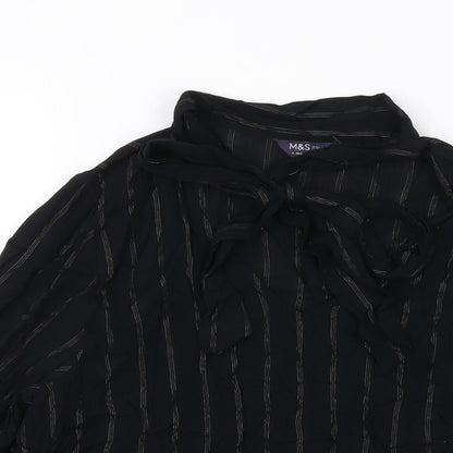 Marks & Spencer Womens Black Striped Viscose Basic Blouse Size 8 V-Neck
