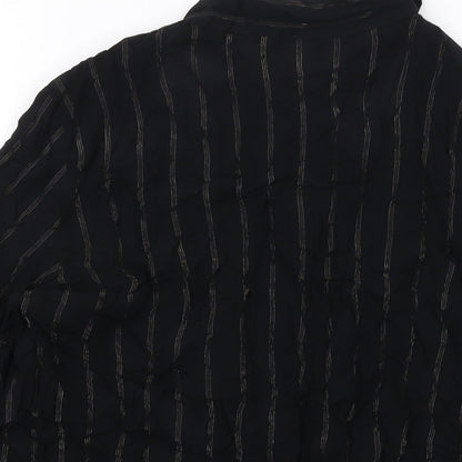 Marks & Spencer Womens Black Striped Viscose Basic Blouse Size 8 V-Neck