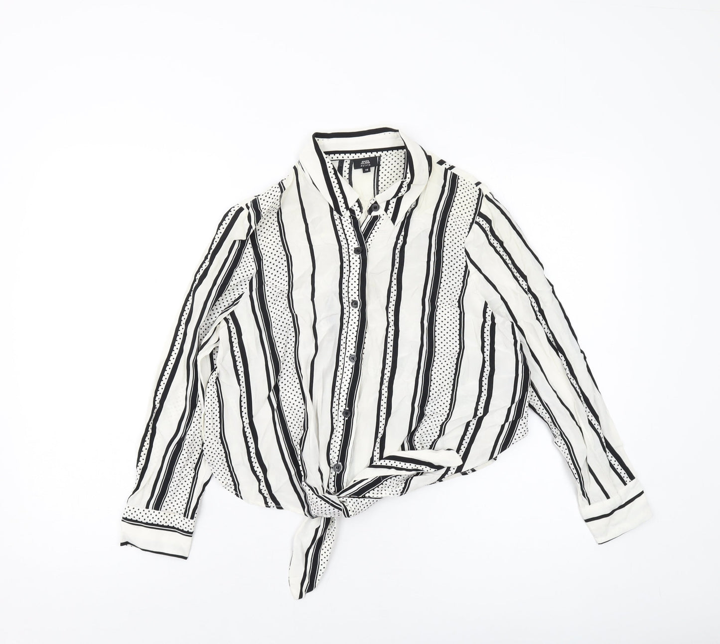 River Island Womens Ivory Striped Viscose Basic Button-Up Size 10 Collared