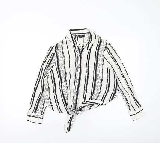 River Island Womens Ivory Striped Viscose Basic Button-Up Size 10 Collared