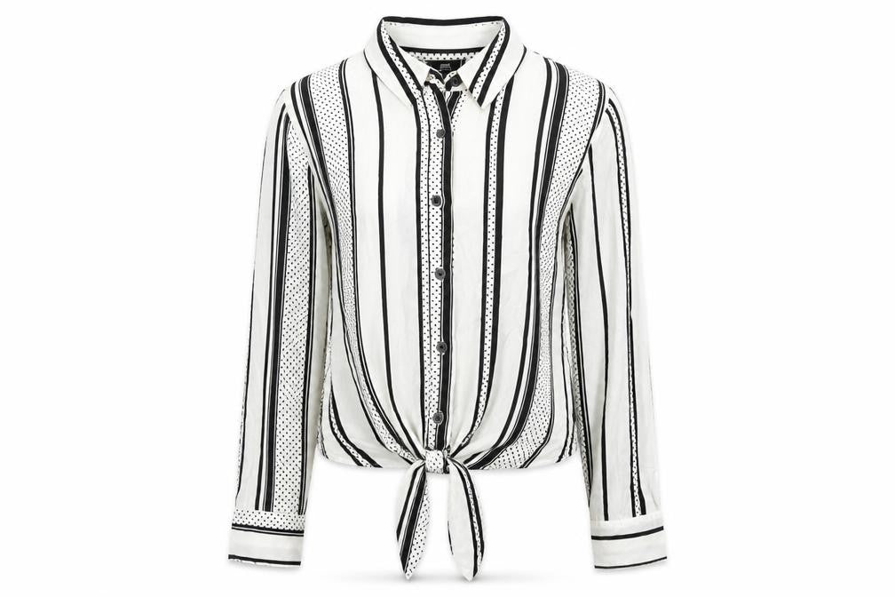 River Island Womens Ivory Striped Viscose Basic Button-Up Size 10 Collared
