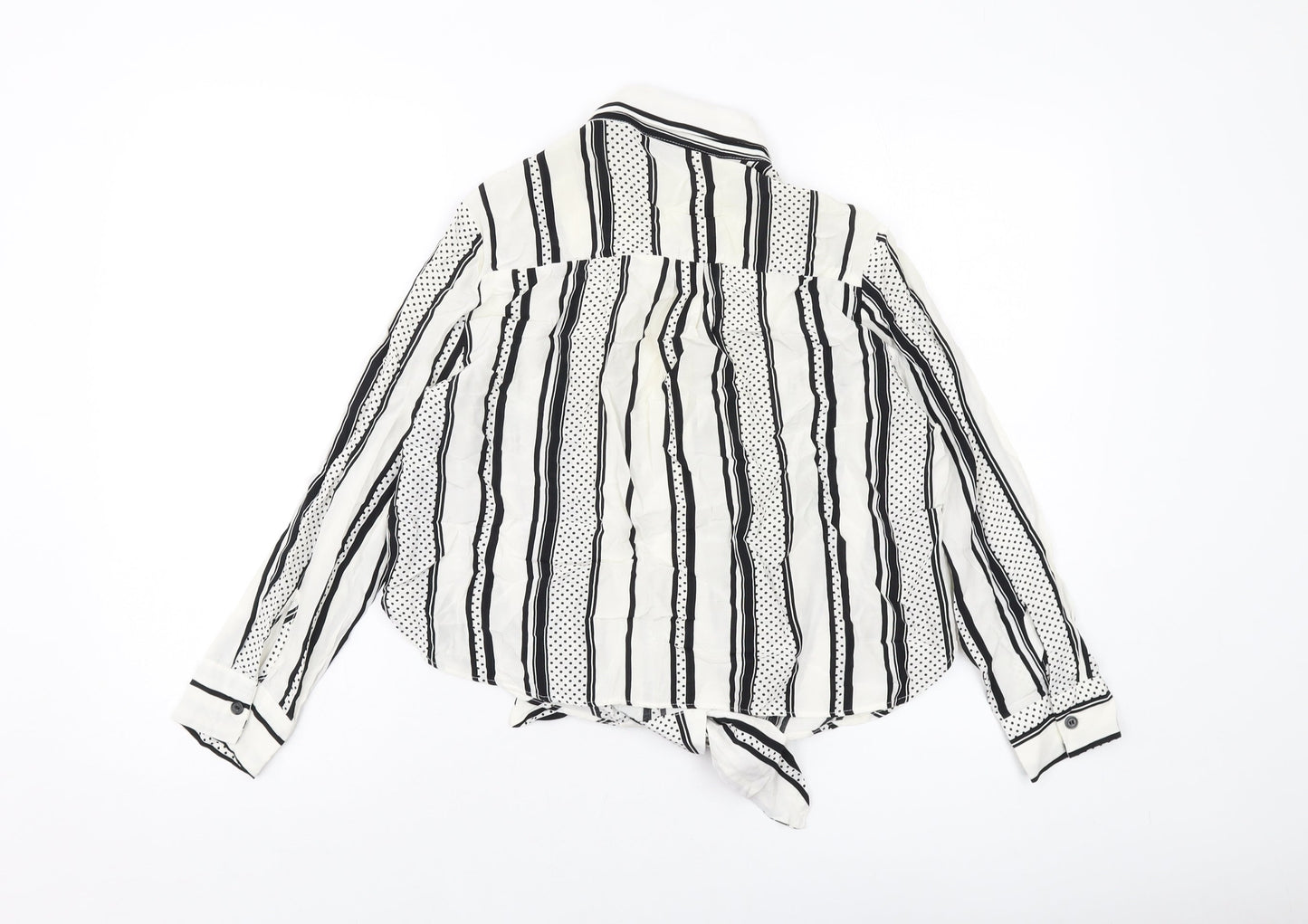 River Island Womens Ivory Striped Viscose Basic Button-Up Size 10 Collared