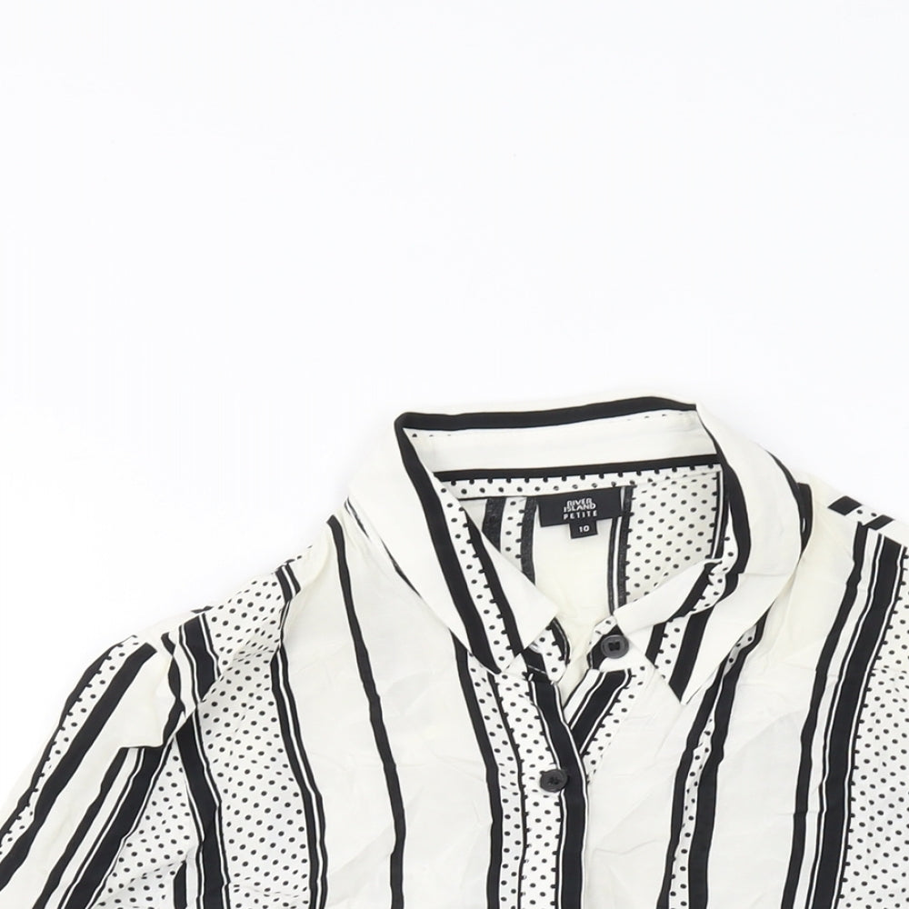 River Island Womens Ivory Striped Viscose Basic Button-Up Size 10 Collared