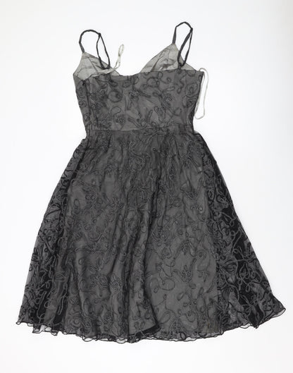 Coast Womens Black Geometric Polyester A-Line Size 12 V-Neck Zip