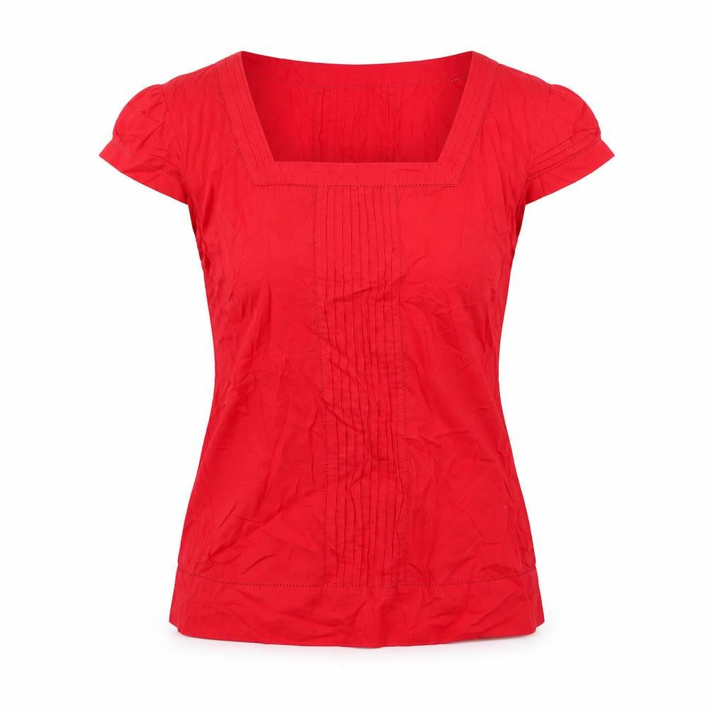 Monsoon Womens Red Cotton Basic T-Shirt Size 12 Square Neck