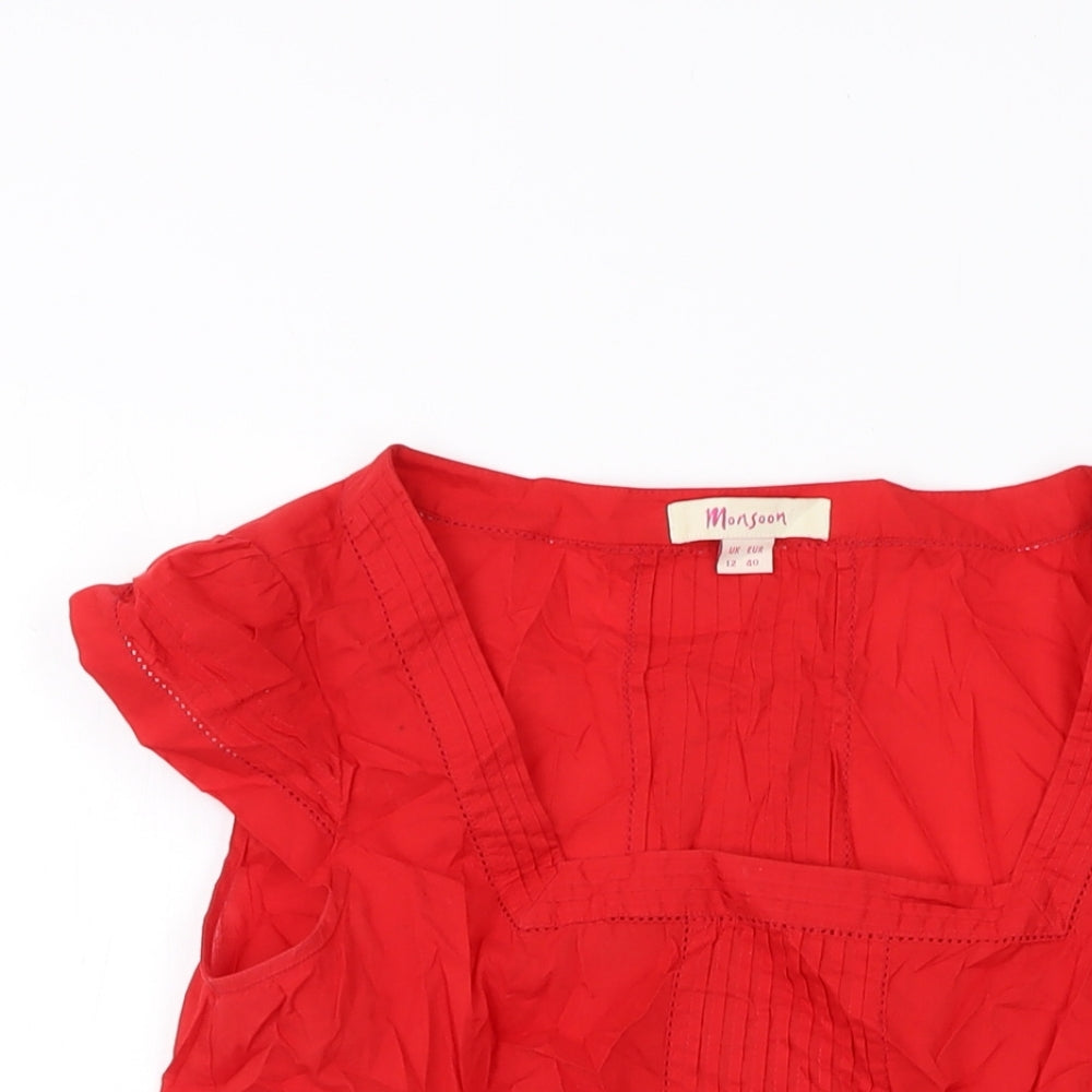 Monsoon Womens Red Cotton Basic T-Shirt Size 12 Square Neck