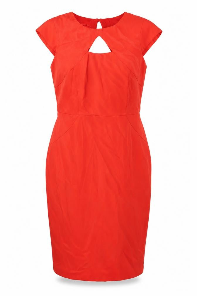 BHS Womens Red Polyester Sheath Size 16 Round Neck Button