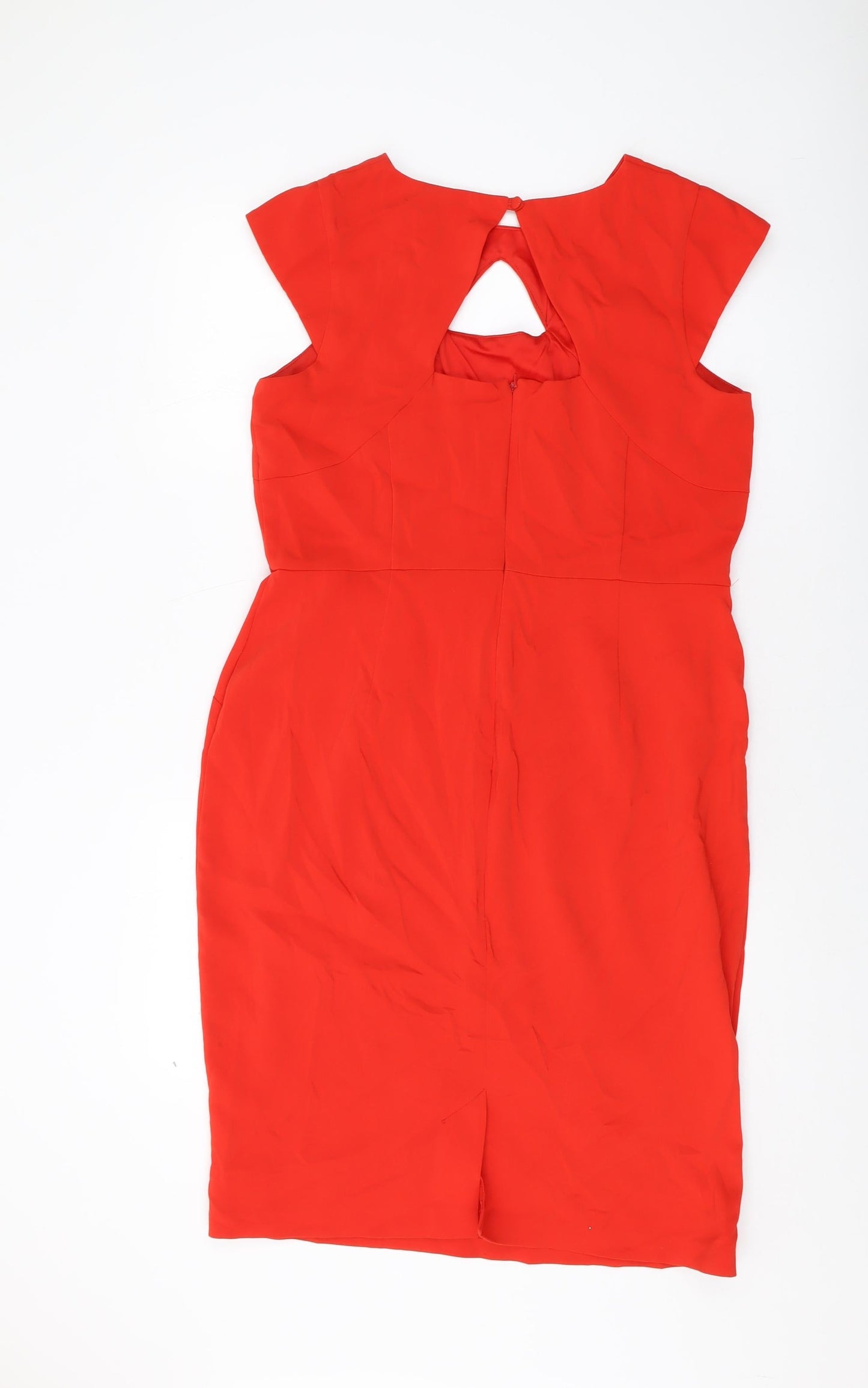BHS Womens Red Polyester Sheath Size 16 Round Neck Button