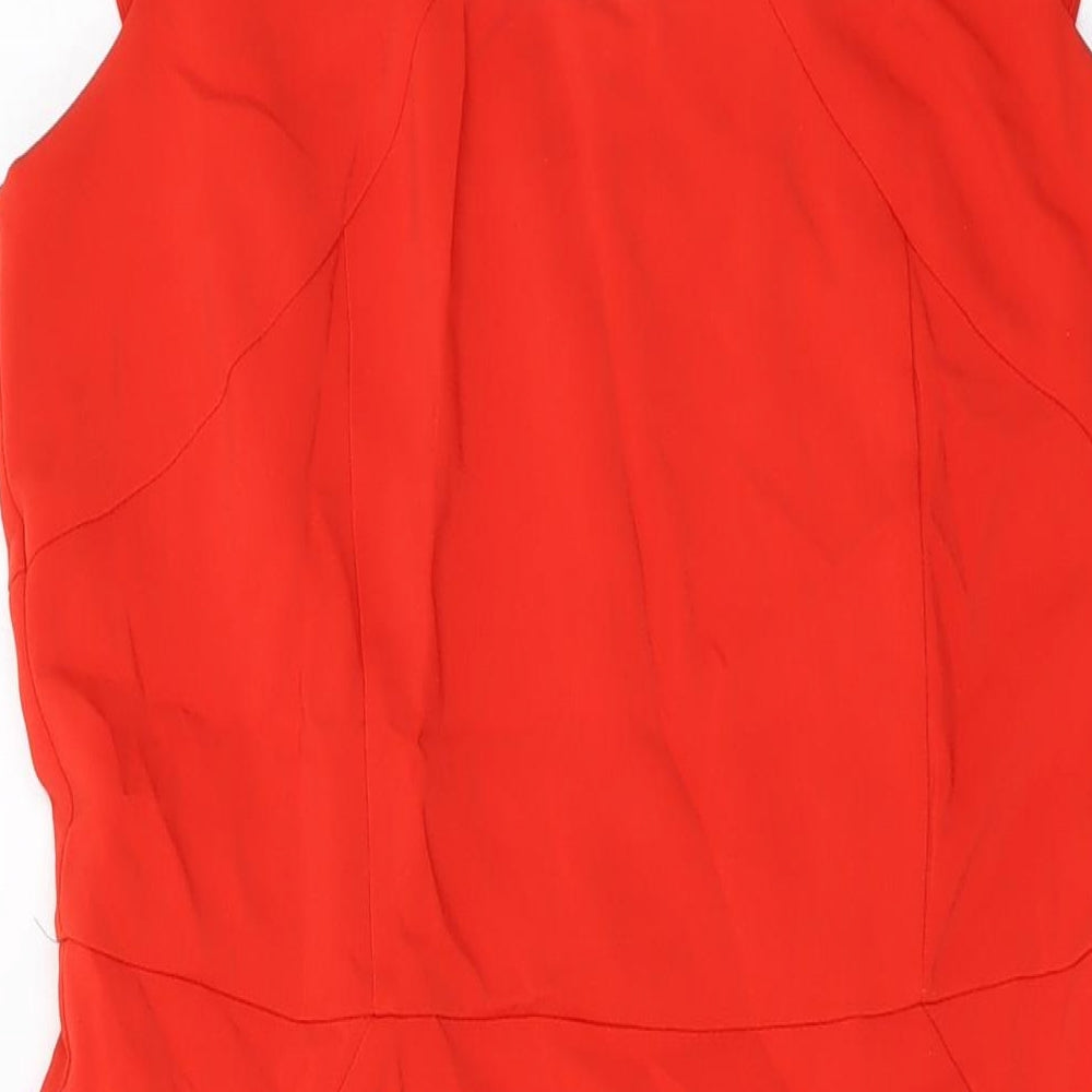 BHS Womens Red Polyester Sheath Size 16 Round Neck Button