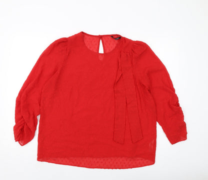 Additional front view of Dunnes women’s red polyester basic blouse, size L, round neck