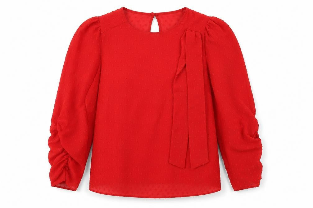 Dunnes Stores Womens Red Polyester Basic Blouse Size L Round Neck