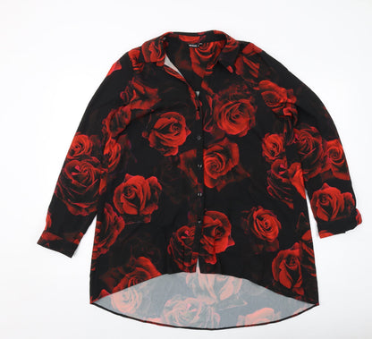 Additional front view of Roman women’s black floral polyester basic blouse, size UK 12, collared