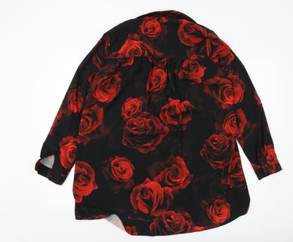 Back view of Roman women’s black floral polyester basic blouse, size UK 12, collared