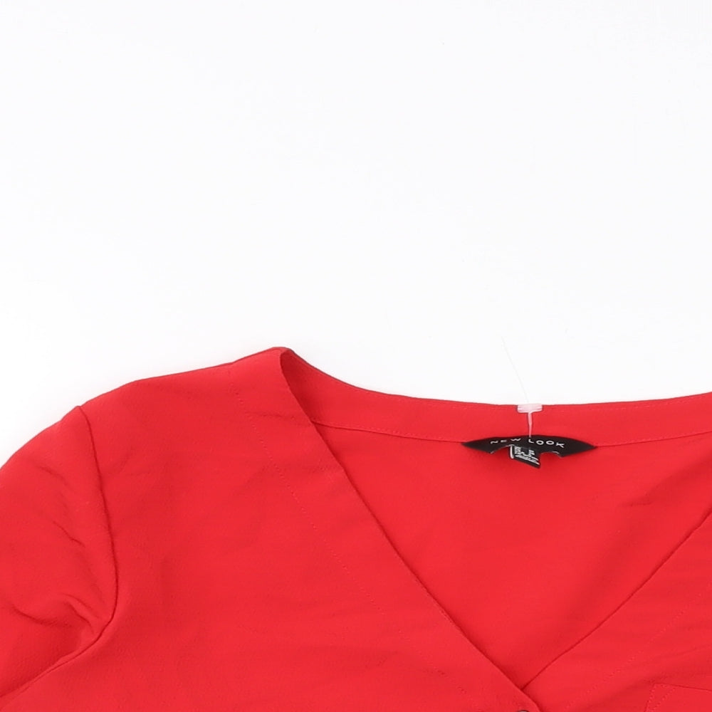New Look Womens Red Polyester Basic Blouse Size 10 V-Neck
