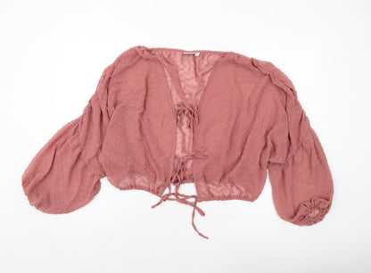 Additional front view of ASOS women’s pink polyester basic blouse, size UK 6, v-neck