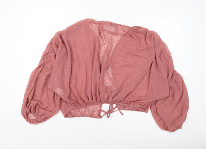 Back view of ASOS women’s pink polyester basic blouse, size UK 6, v-neck