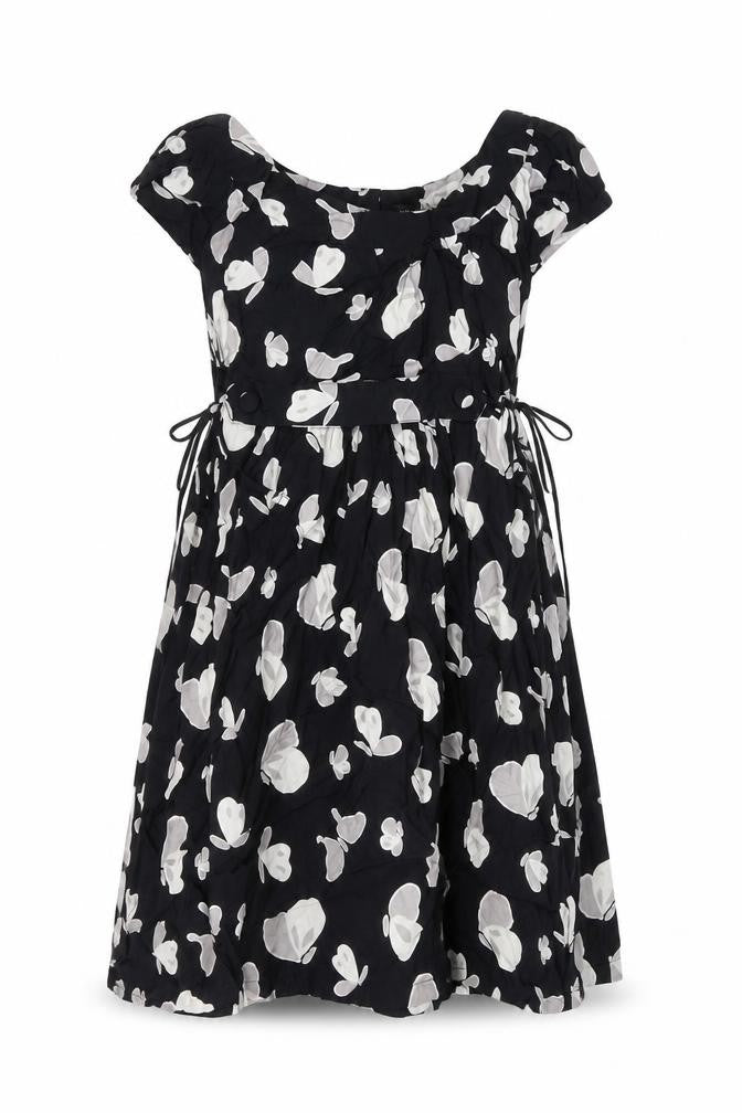 To[psho[ Womens Black Geometric Viscose A-Line Size 8 Round Neck Button