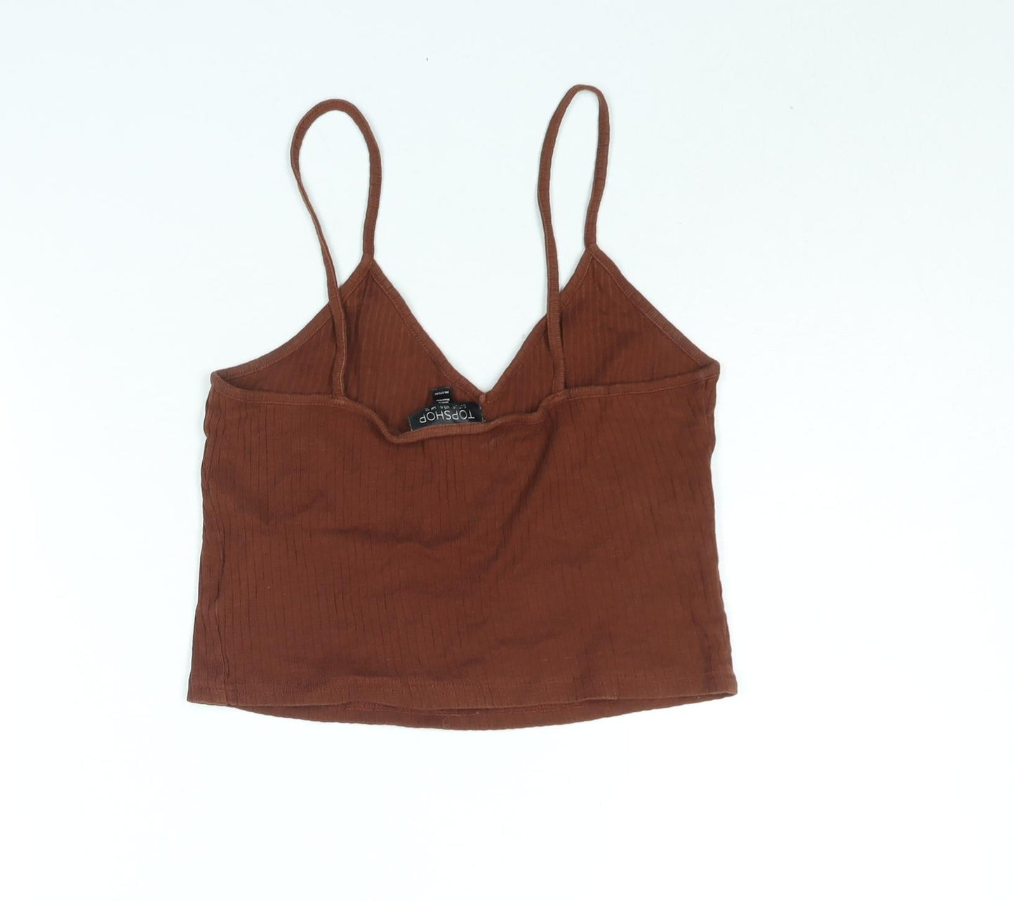 Topshop Womens Brown Cotton Cropped Tank Size 10 V-Neck - Ribbed