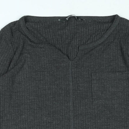 Bonmarché Womens Green Polyester Basic T-Shirt Size 12 V-Neck - Ribbed