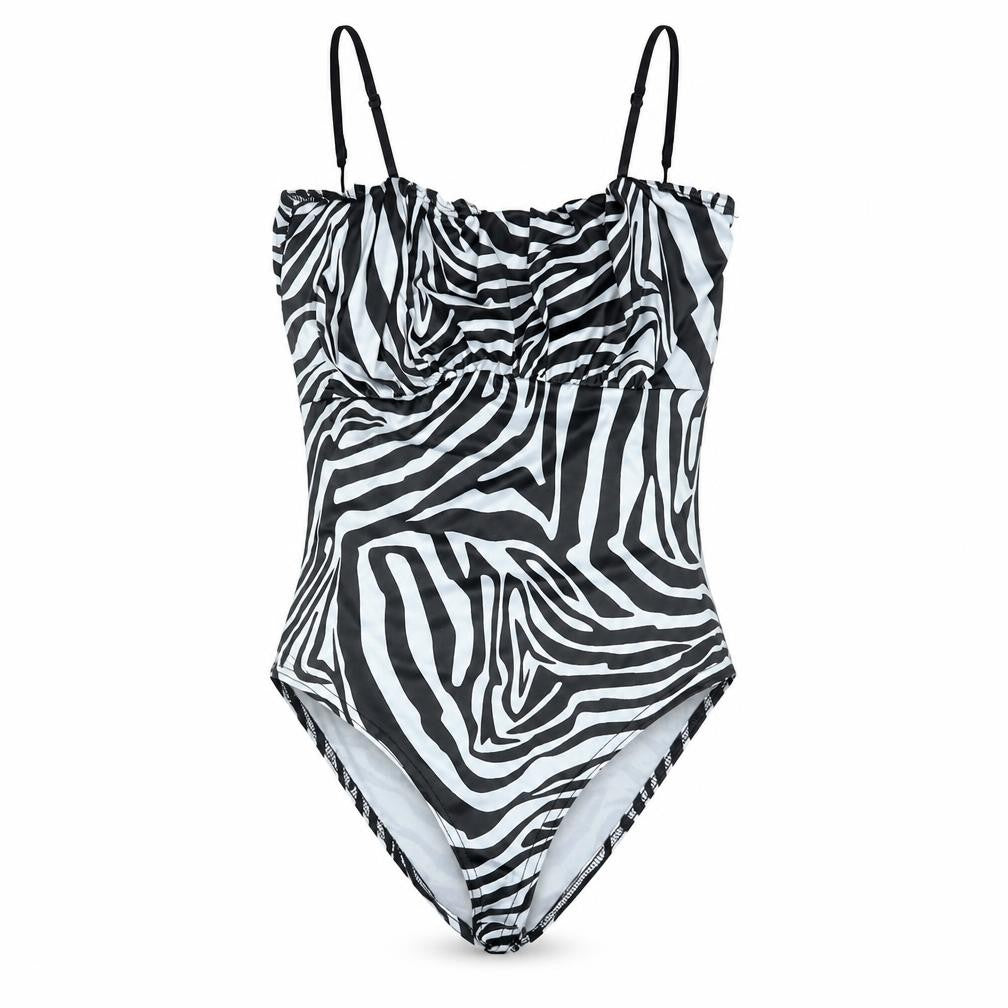 PRETTYLITTLETHING Womens Black Animal Print Polyester Bodysuit One-Piece Size 8 Pullover - Zerbra Print