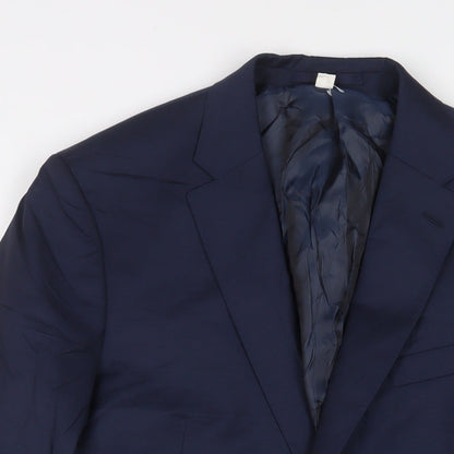 Close-up detail of Autograph men’s blue polyester jacket suit jacket, size 42, regular