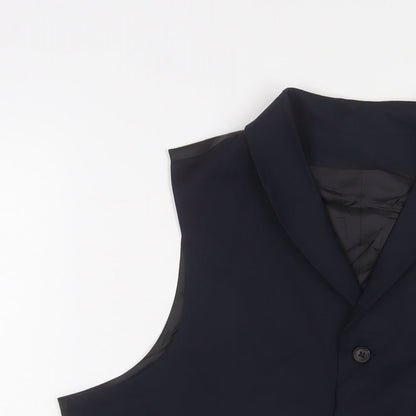 Close-up detail of ASOS men’s blue polyester jacket suit waistcoat, size 42, regular