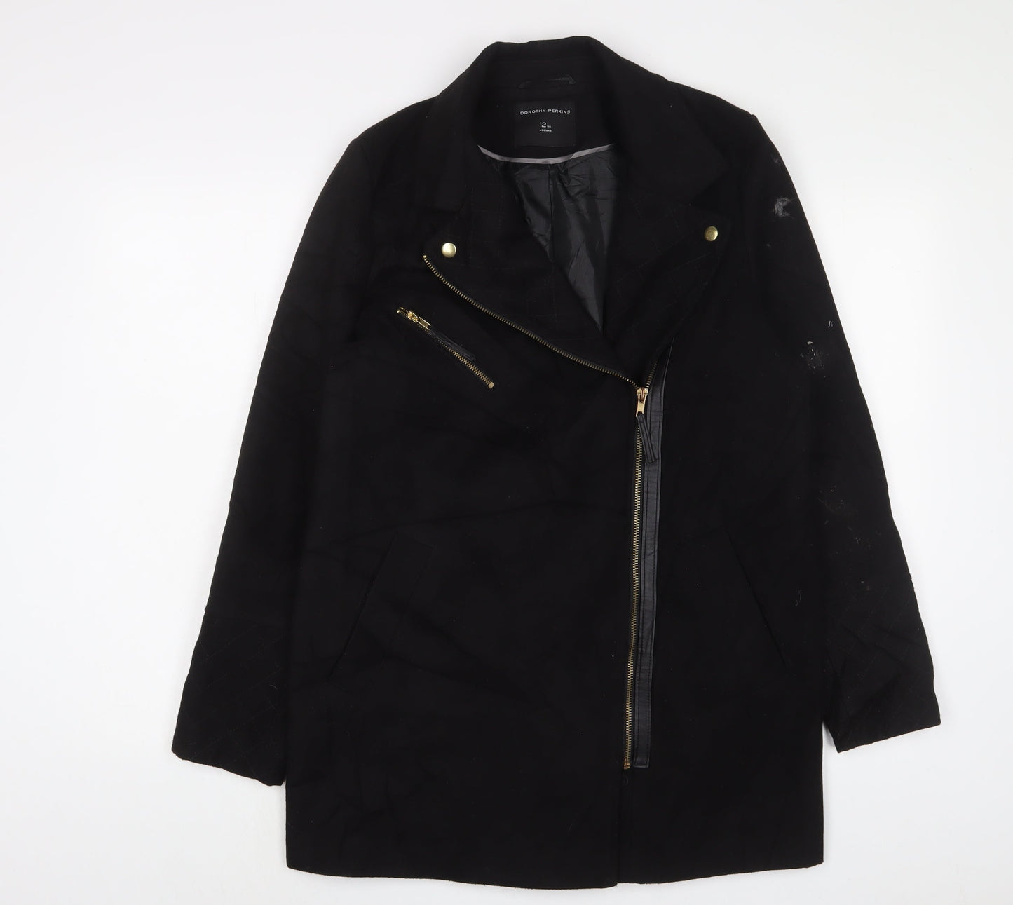 Dorothy Perkins Womens Black Overcoat Coat Size 12 Zip