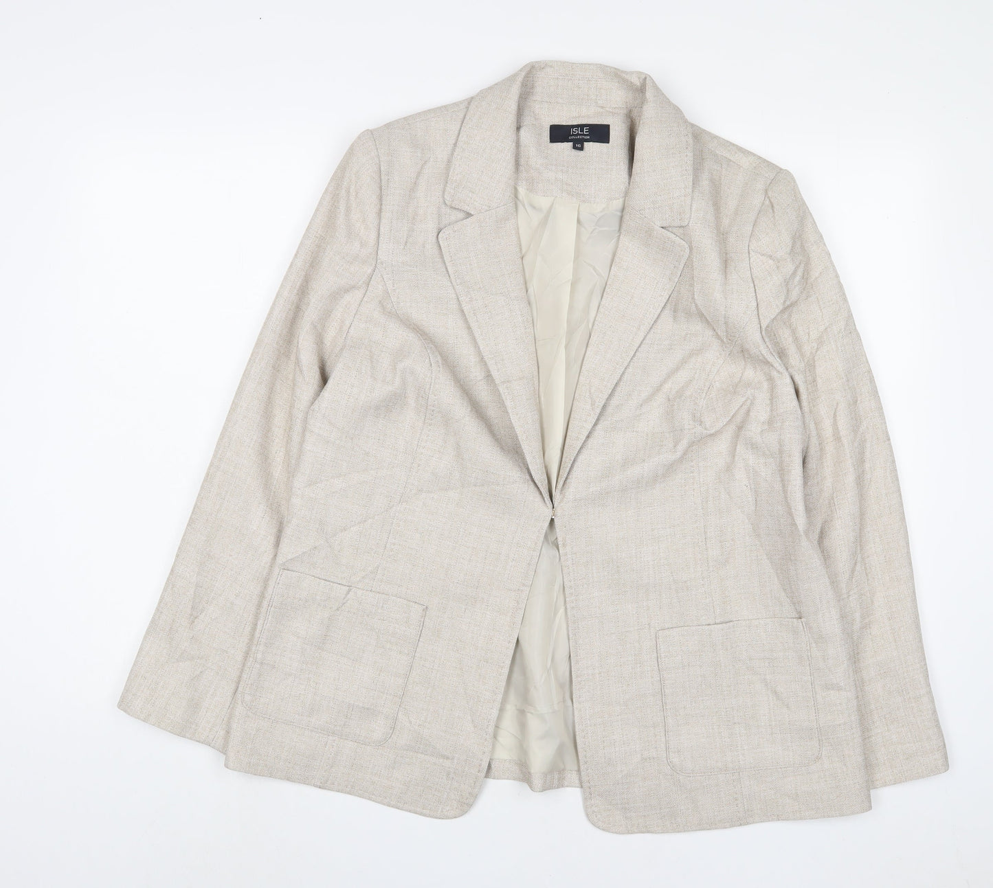EWM Womens Beige Jacket Blazer Size 16 Button